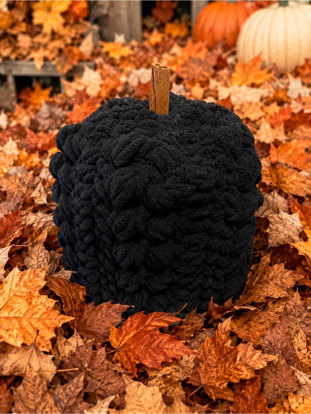 Handmade Black Crochet Pumpkin Chunky Gothic Fall Halloween Decor